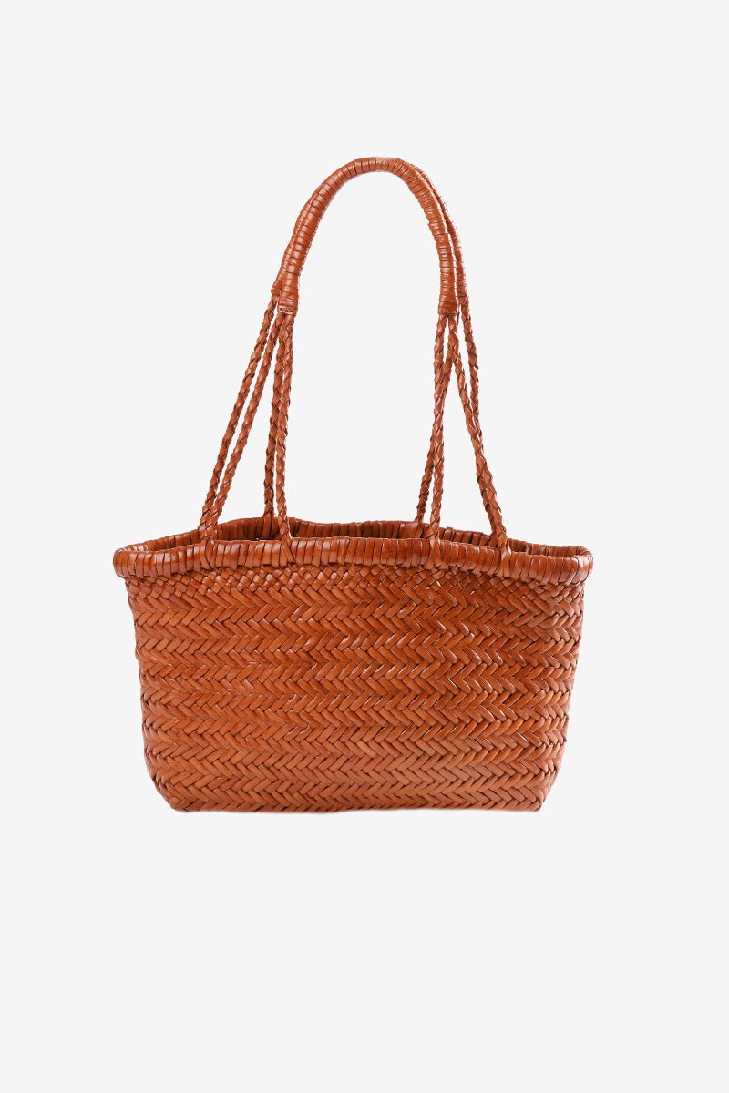 Petit Cabas en Cuir Tressé Gaby Mini Camel