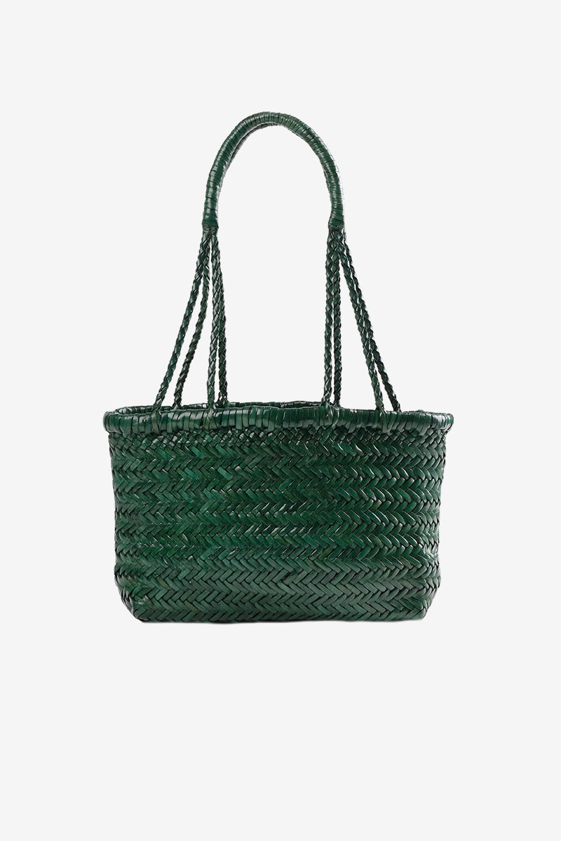 Petit Cabas en Cuir Tressé Gaby Mini Vert