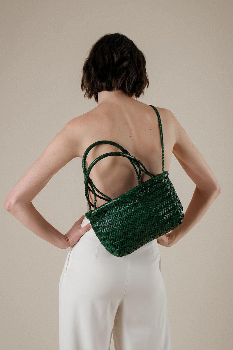 Petit Cabas en Cuir Tressé Gaby Mini Vert