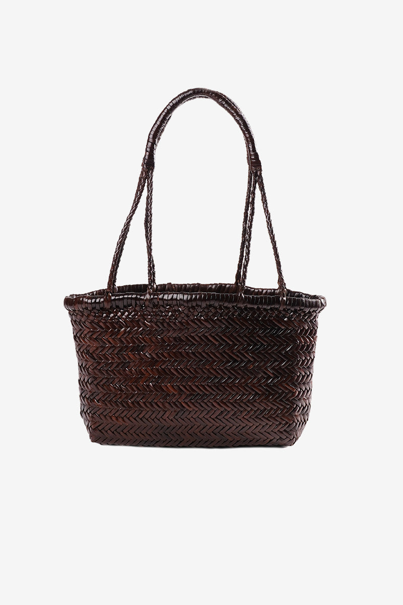 Petit Cabas en Cuir Tressé Gaby Mini Marron