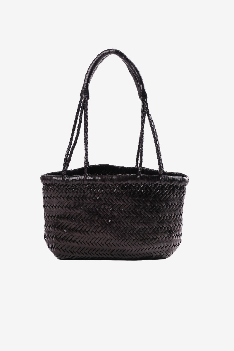 Petit Cabas en Cuir Tressé Gaby Mini Noir