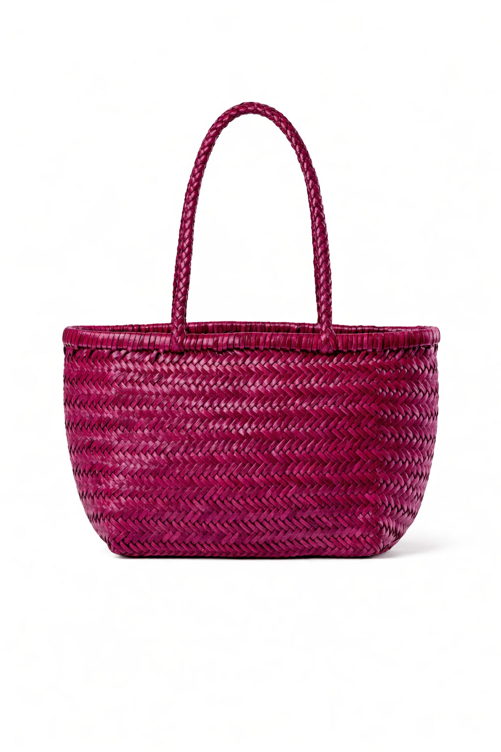 Petit sac en cabas en cuir tressé couleur Burgundy.