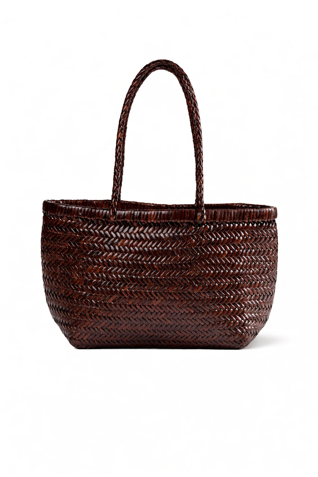 Cabas de taille moyenne en cuir tressé fait main couleur marron chocolat