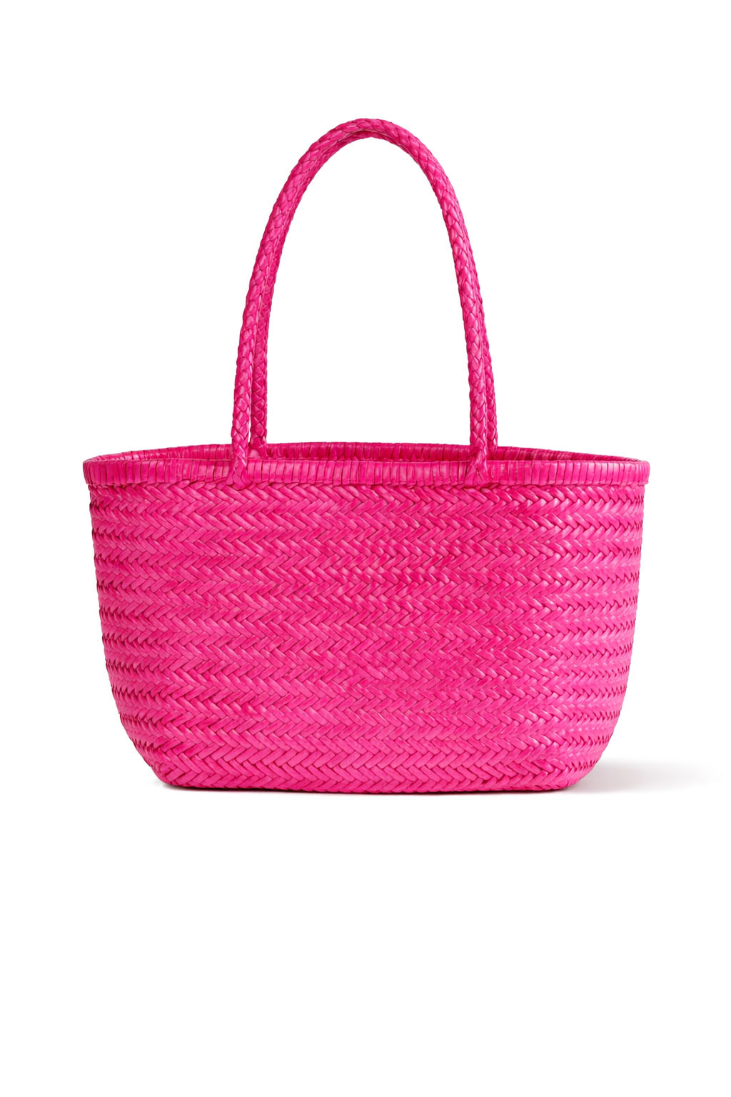 Cabas de taille classique en cuir tressé artisanal couleur framboise