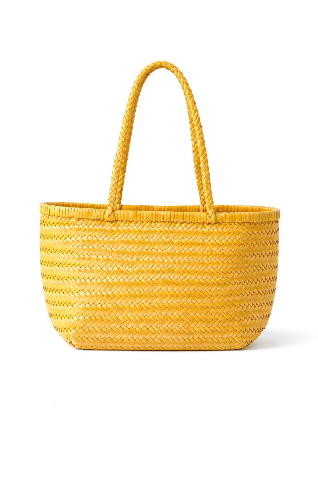 Cabas de taille classique en cuir tressé artisanal couleur jaune citron