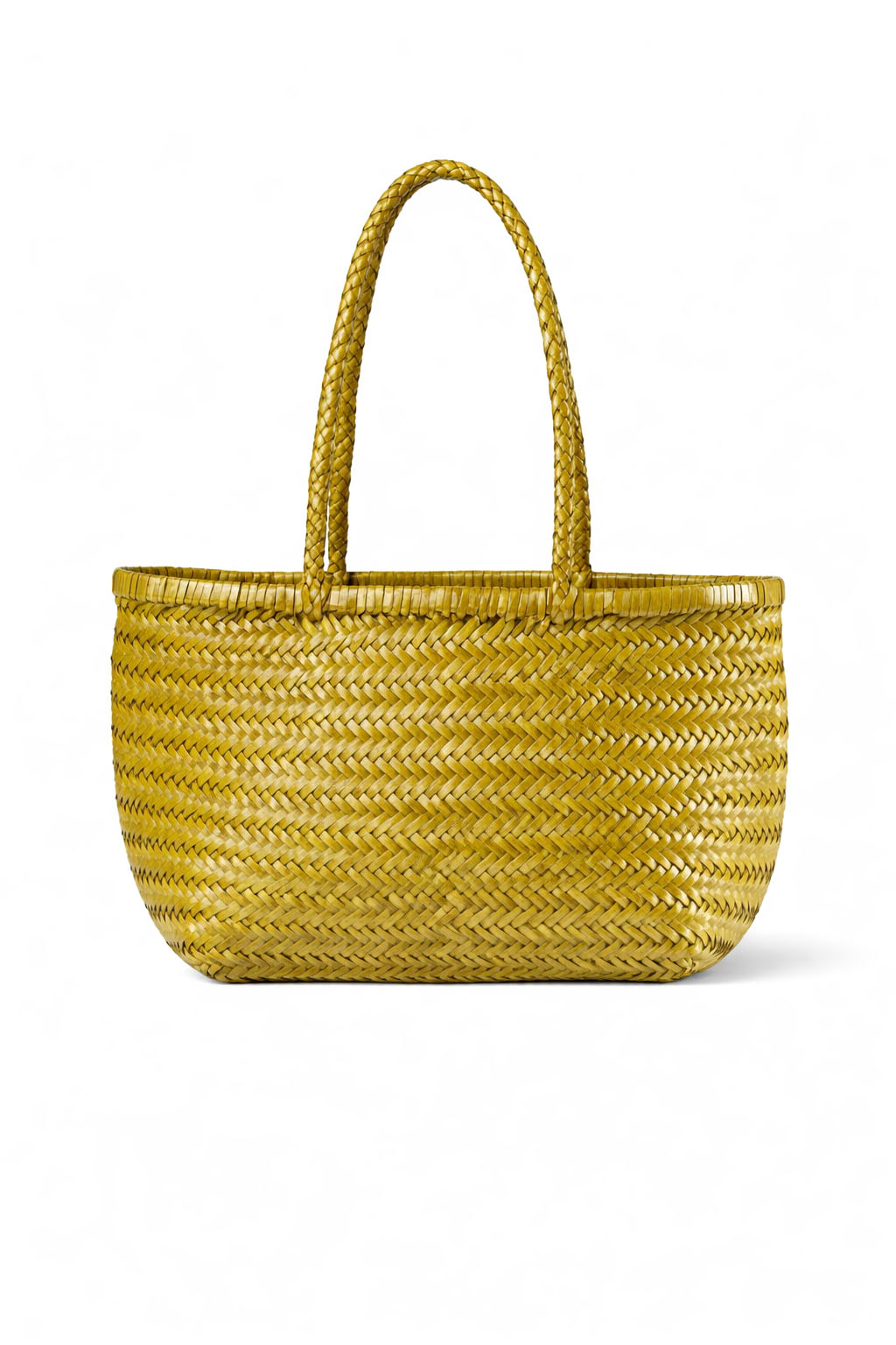 Cabas en cuir tressé artisanalment couleur kiwi
