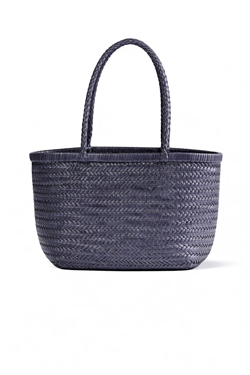 Cabas de taille moyenne en cuir tressé artisanal couleur navy