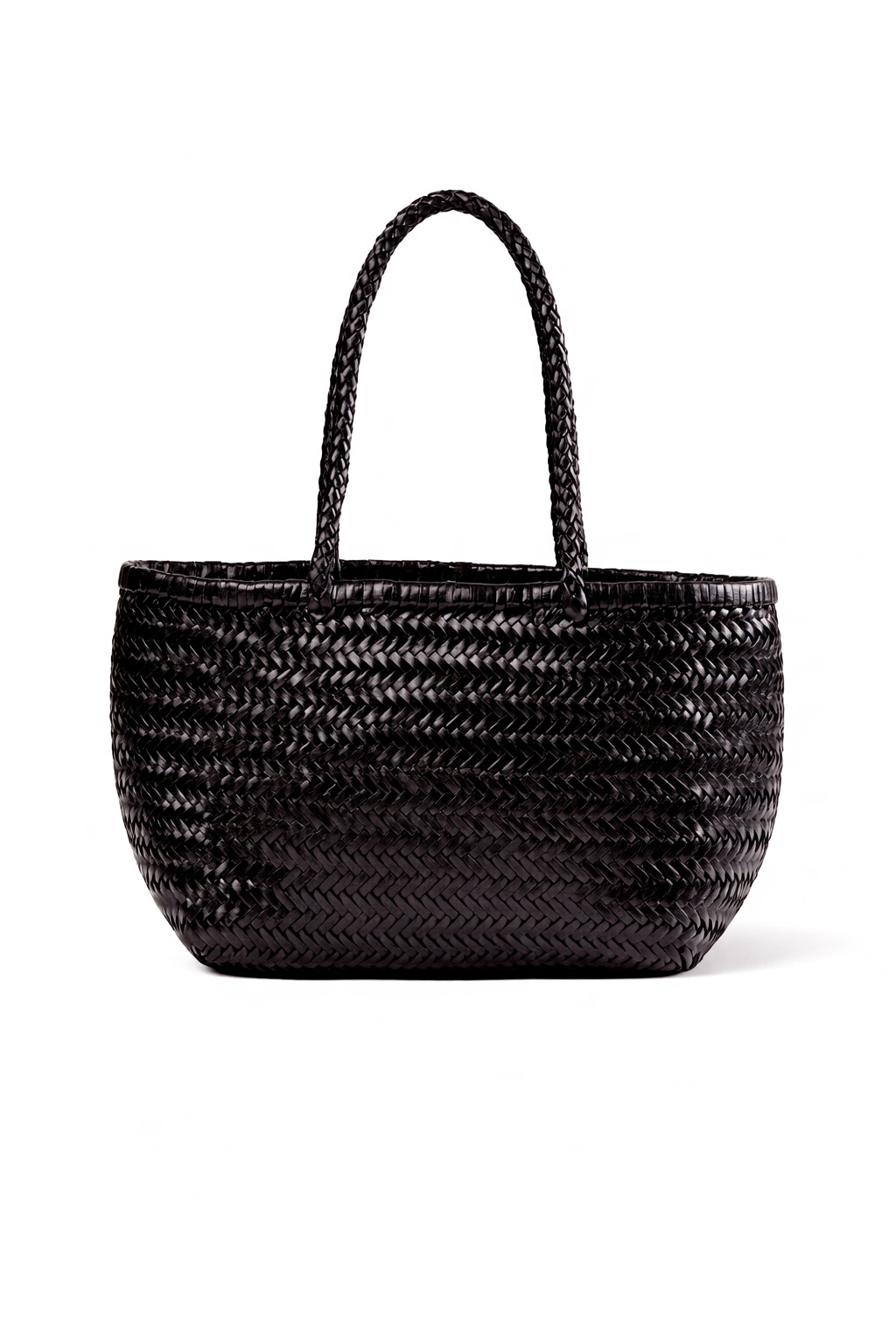 Cabas de taille classique en cuir tressé artisanal couleur noir
