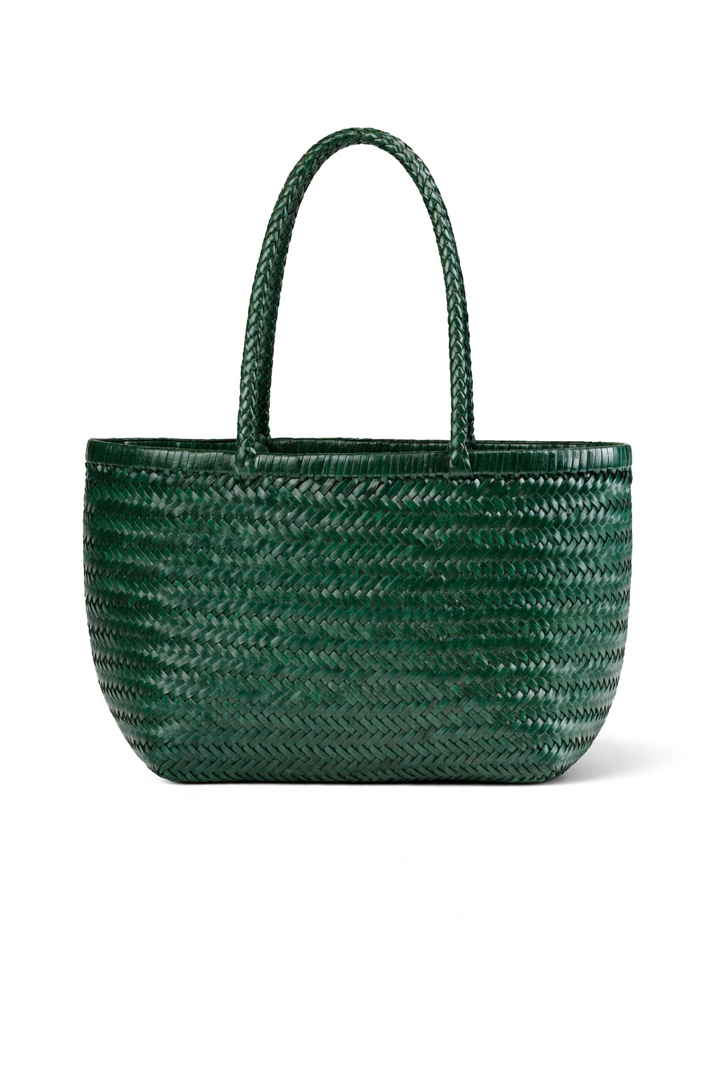 Cabas de taille classique en cuir tressé artisanal couleur vert